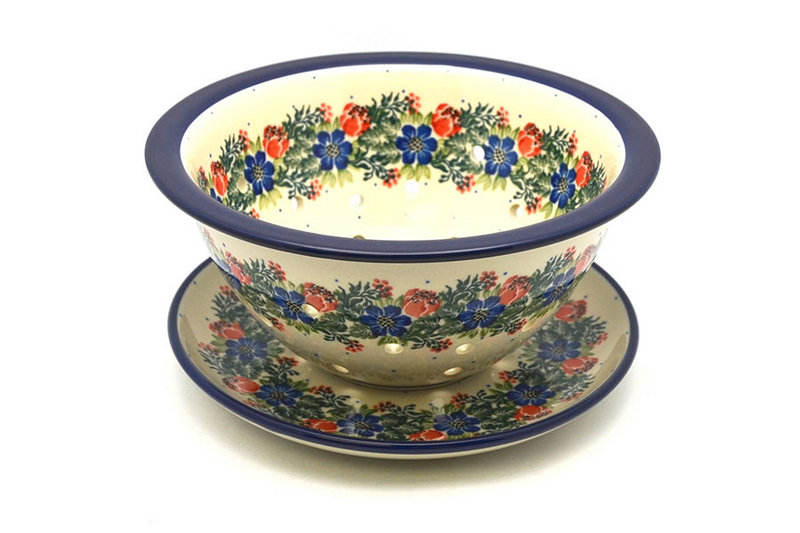 Polish Pottery Berry Bowl with Saucer - Garden Party