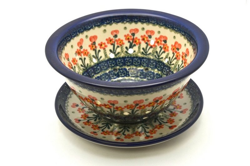 Ceramika Artystyczna Polish Pottery Berry Bowl with Saucer - Peach Spring Daisy 470-560a (Ceramika Artystyczna)
