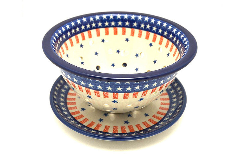 Ceramika Artystyczna Polish Pottery Berry Bowl with Saucer - Stars & Stripes 470-0179a (Ceramika Artystyczna)