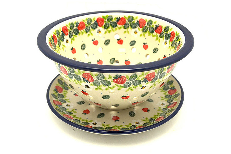 Polish Pottery Berry Bowl with Saucer - Strawberry Field