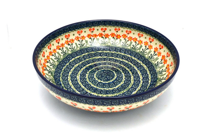 Polish Pottery Bowl - Contemporary - Large (11") - Peach Spring Daisy