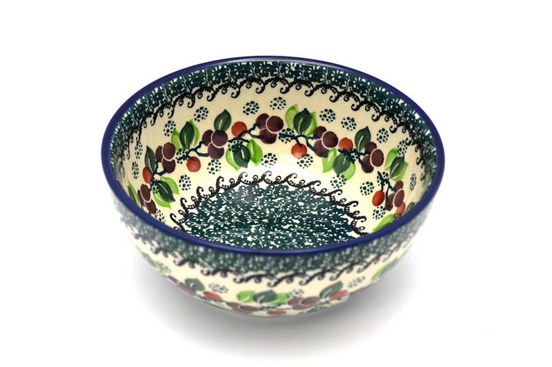 Ceramika Artystyczna Polish Pottery Bowl - Coupe Cereal - Burgundy Berry Green C38-1415a (Ceramika Artystyczna)