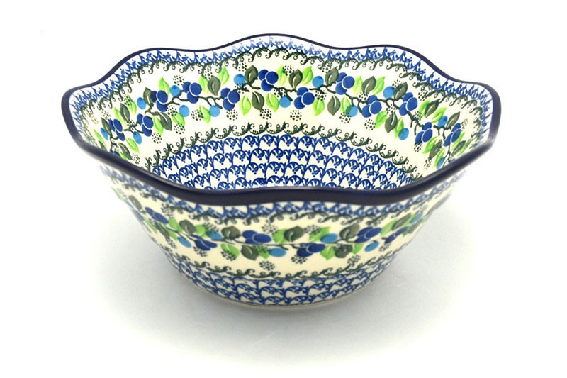 Ceramika Artystyczna Polish Pottery Bowl - Curvy Edge - 10" - Blue Berries 692-1416a (Ceramika Artystyczna)