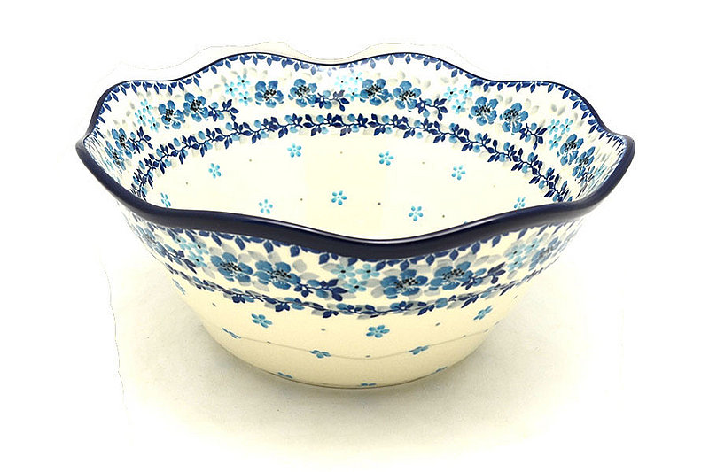 Ceramika Artystyczna Polish Pottery Bowl - Curvy Edge - 10" - Flax Flower 692-2642a (Ceramika Artystyczna)