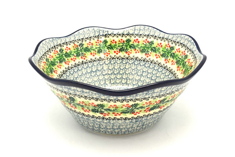 Ceramika Artystyczna Polish Pottery Bowl - Curvy Edge - 10" - Holly Berry 692-1734a (Ceramika Artystyczna)