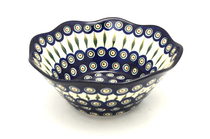 Polish Pottery Bowl - Curvy Edge - 10" - Peacock