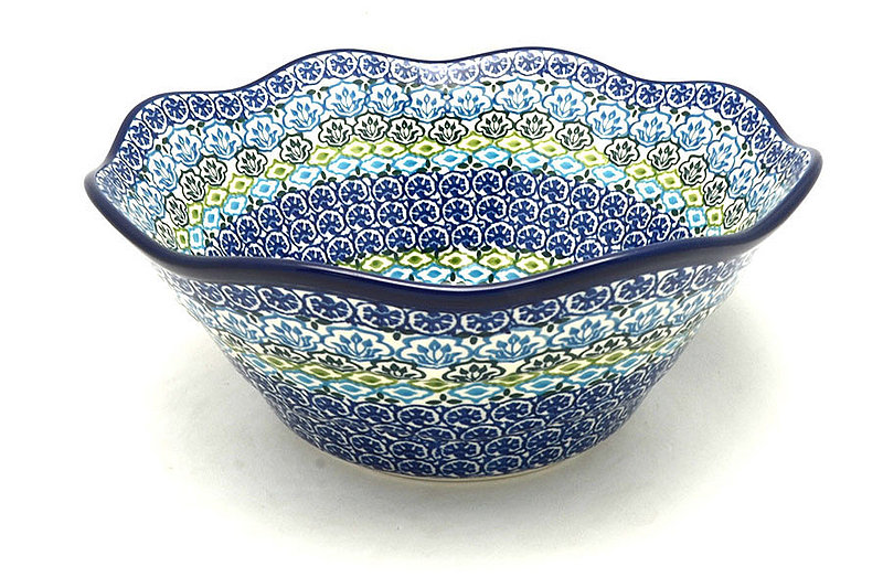 Polish Pottery Bowl - Curvy Edge - 10" - Tranquil Tide