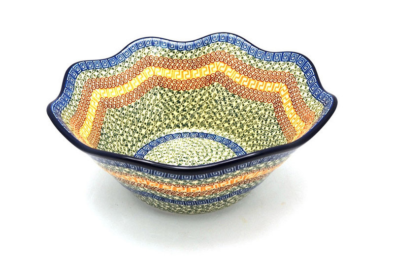 Polish Pottery Bowl - Curvy Edge - 12" - Autumn