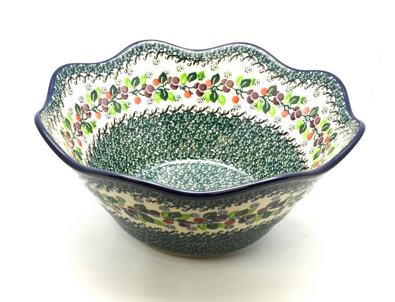 Polish Pottery Bowl - Curvy Edge - 12" - Burgundy Berry Green