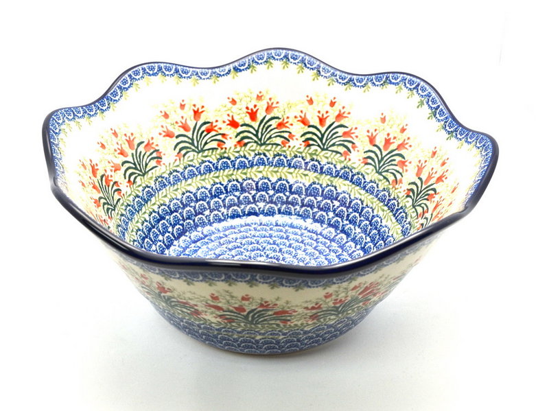 Ceramika Artystyczna Polish Pottery Bowl - Curvy Edge - 12" - Crimson Bells 693-1437a (Ceramika Artystyczna)