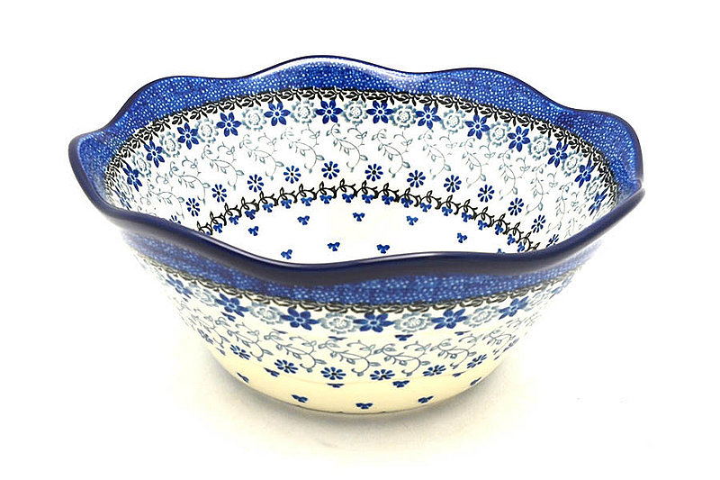 Polish Pottery Bowl - Curvy Edge - 12" - Silver Lace