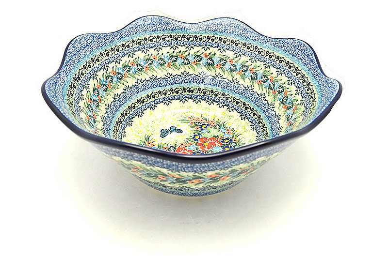 Ceramika Artystyczna Polish Pottery Bowl - Curvy Edge - 12" - Unikat Signature - U4553 693-U4553 (Ceramika Artystyczna)