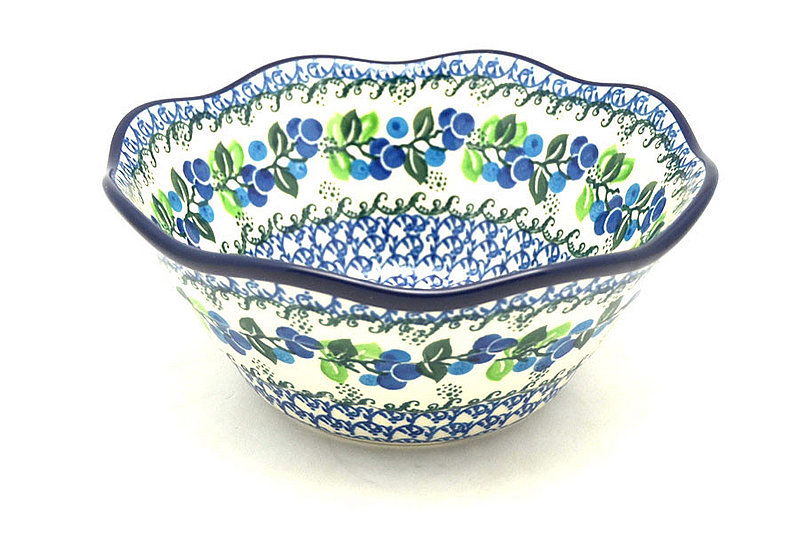 Polish Pottery Bowl - Curvy Edge - 8" - Blue Berries