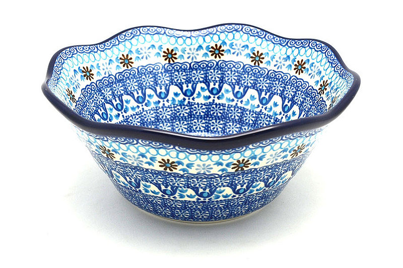 Ceramika Artystyczna Polish Pottery Bowl - Curvy Edge - 8" - Blue Yonder 691-2187a (Ceramika Artystyczna)