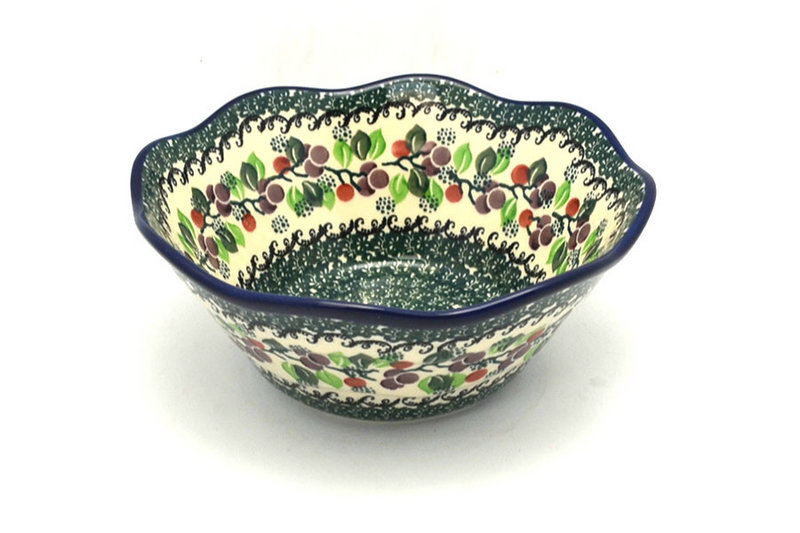 Polish Pottery Bowl - Curvy Edge - 8" - Burgundy Berry Green