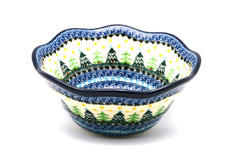 Ceramika Artystyczna Polish Pottery Bowl - Curvy Edge - 8" - Christmas Trees 691-1284a (Ceramika Artystyczna)