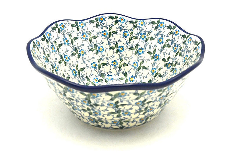 Ceramika Artystyczna Polish Pottery Bowl - Curvy Edge - 8" - Forget-Me-Knot 691-2089a (Ceramika Artystyczna)