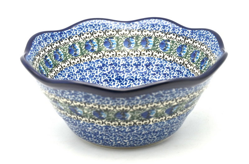 Ceramika Artystyczna Polish Pottery Bowl - Curvy Edge - 8" - Peacock Feather 691-1513a (Ceramika Artystyczna)