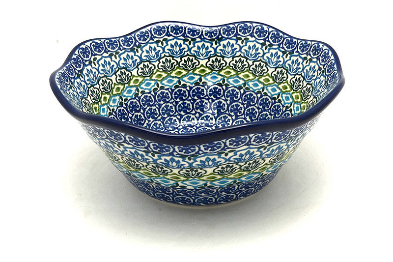 Polish Pottery Bowl - Curvy Edge - 8" - Tranquil Tide