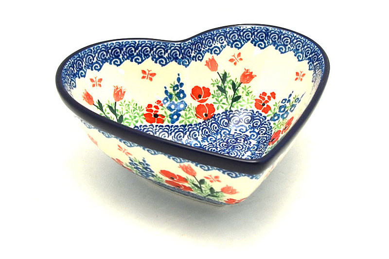 Ceramika Artystyczna Polish Pottery Bowl - Deep Heart - Whimsical Garden B37-3220a (Ceramika Artystyczna)