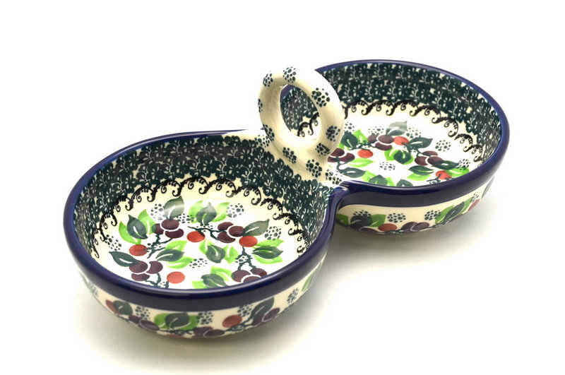 Ceramika Artystyczna Polish Pottery Bowl - Double Serving - Burgundy Berry Green 942-1415a (Ceramika Artystyczna)