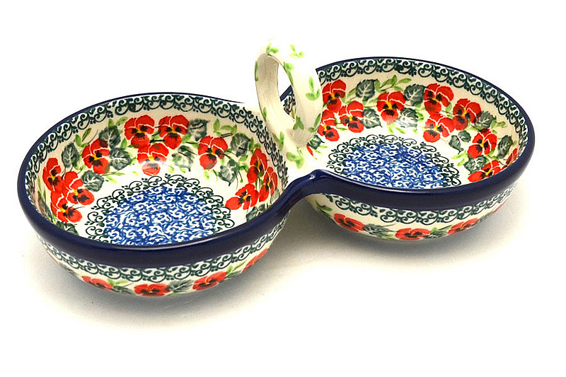 Ceramika Artystyczna Polish Pottery Bowl - Double Serving - Red Pansy 942-2538a (Ceramika Artystyczna)