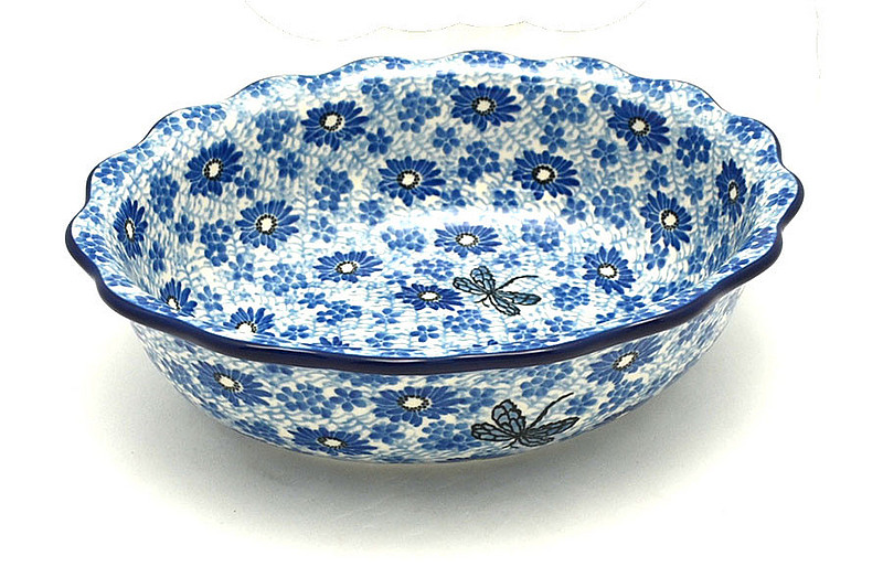 Ceramika Artystyczna Polish Pottery Bowl - Fluted Oval - Blue Dragonfly D78-2999a (Ceramika Artystyczna)