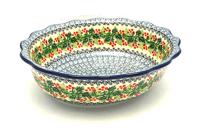 Polish Pottery Bowl - Fluted Oval - Holly Berry