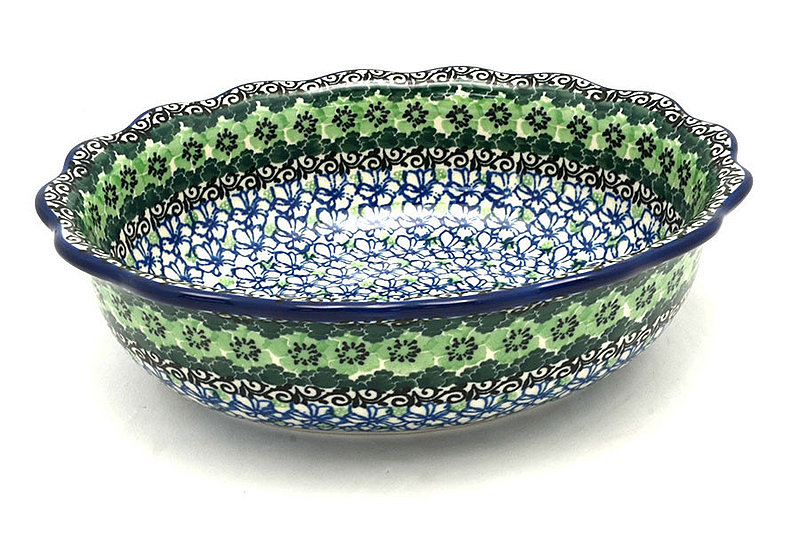 Polish Pottery Bowl - Fluted Oval - Kiwi