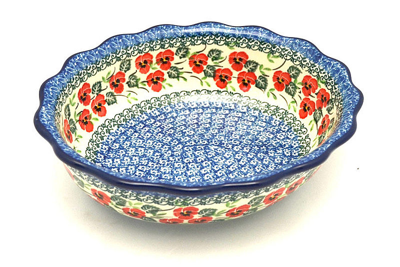 Ceramika Artystyczna Polish Pottery Bowl - Fluted Oval - Red Pansy D78-2538a (Ceramika Artystyczna)