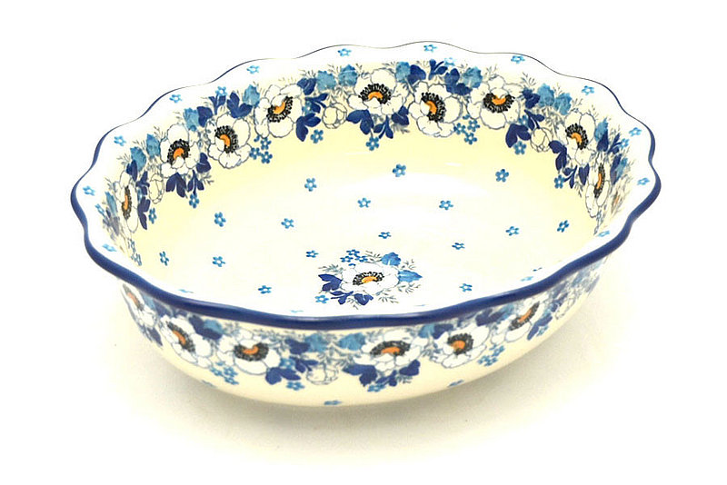 Ceramika Artystyczna Polish Pottery Bowl - Fluted Oval - White Poppy D78-2222a (Ceramika Artystyczna)