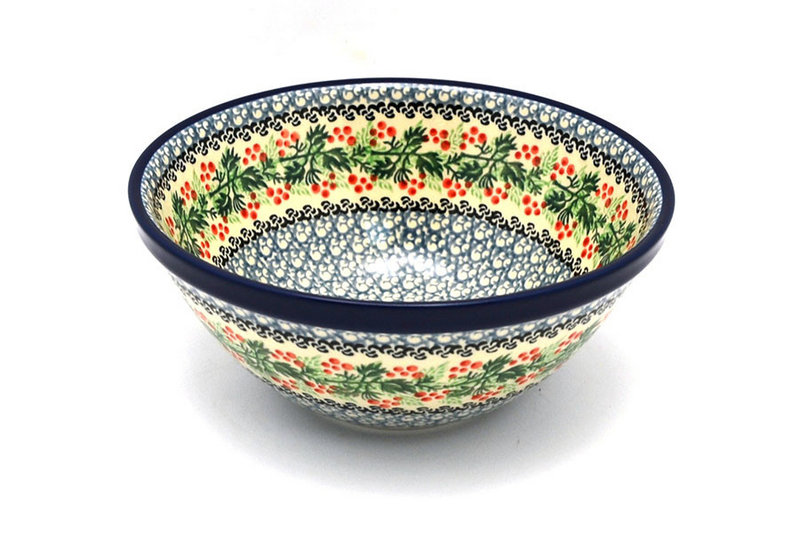 Polish Pottery Bowl - Large Nesting (7 1/2") - Holly Berry