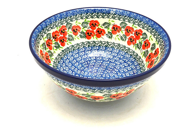 Ceramika Artystyczna Polish Pottery Bowl - Large Nesting (7 1/2") - Red Pansy 057-2538a (Ceramika Artystyczna)