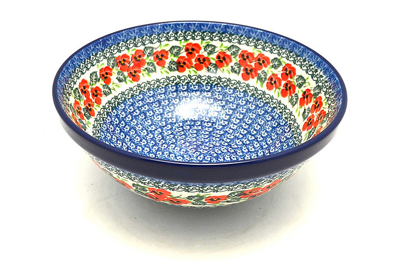 Ceramika Artystyczna Polish Pottery Bowl - Larger Nesting (9") - Red Pansy 056-2538a (Ceramika Artystyczna)