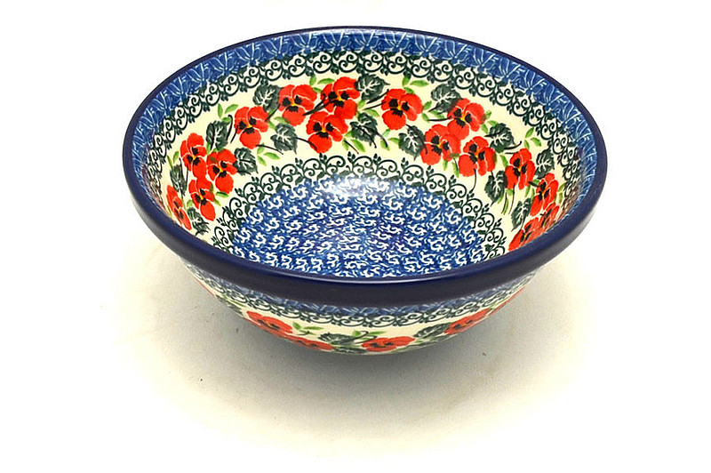 Ceramika Artystyczna Polish Pottery Bowl - Medium Nesting (6 1/2") - Red Pansy 058-2538a (Ceramika Artystyczna)