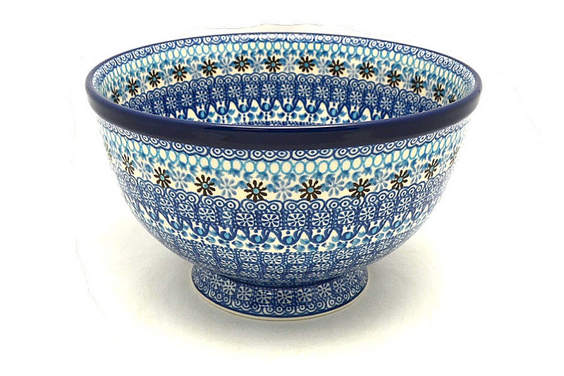 Ceramika Artystyczna Polish Pottery Bowl - Pedestal - Large Serving - Blue Yonder A14-2187a (Ceramika Artystyczna)