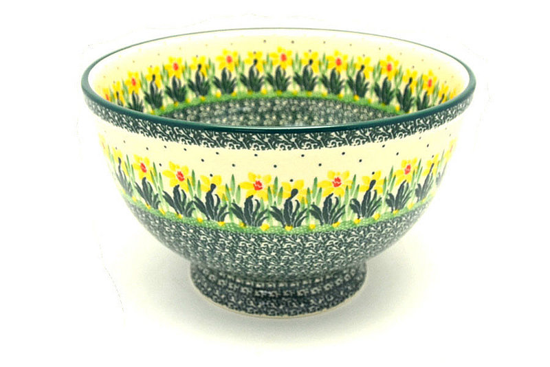 Ceramika Artystyczna Polish Pottery Bowl - Pedestal - Large Serving - Daffodil A14-2122q (Ceramika Artystyczna)