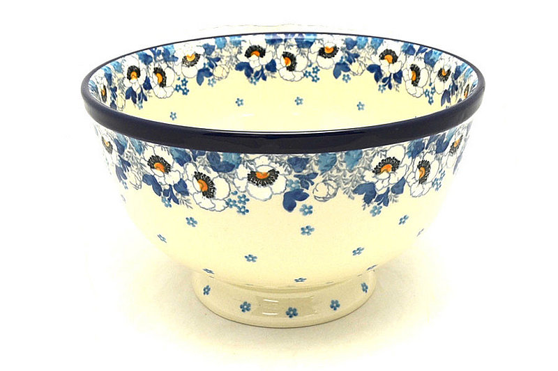 Ceramika Artystyczna Polish Pottery Bowl - Pedestal - Large Serving - White Poppy A14-2222a (Ceramika Artystyczna)