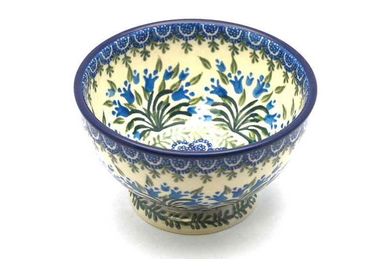 Ceramika Artystyczna Polish Pottery Bowl - Pedestal - Small - Blue Bells 206-1432a (Ceramika Artystyczna)