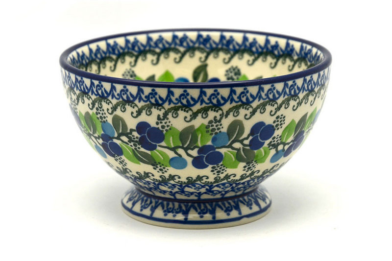 Ceramika Artystyczna Polish Pottery Bowl - Pedestal - Small - Blue Berries 206-1416a (Ceramika Artystyczna)
