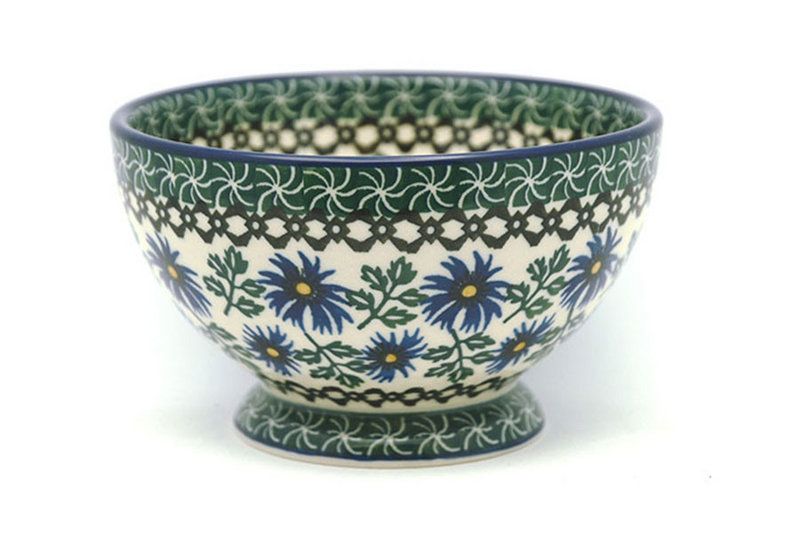 Ceramika Artystyczna Polish Pottery Bowl - Pedestal - Small - Blue Chicory 206-976a (Ceramika Artystyczna)