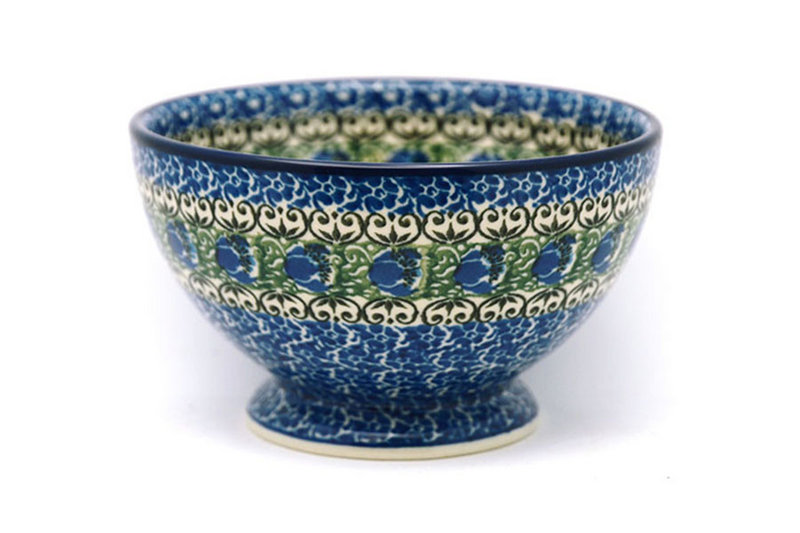 Ceramika Artystyczna Polish Pottery Bowl - Pedestal - Small - Peacock Feather 206-1513a (Ceramika Artystyczna)