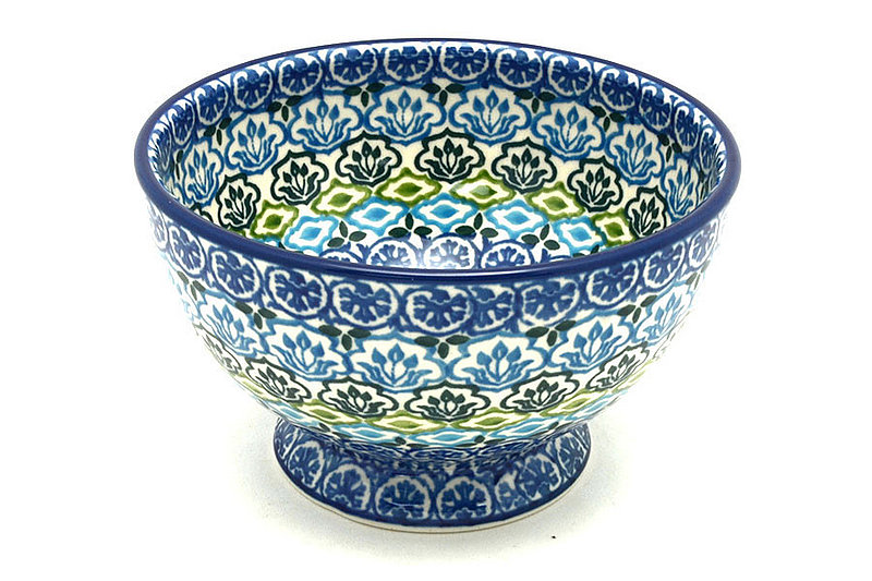 Ceramika Artystyczna Polish Pottery Bowl - Pedestal - Small - Tranquil Tide 206-1859a (Ceramika Artystyczna)