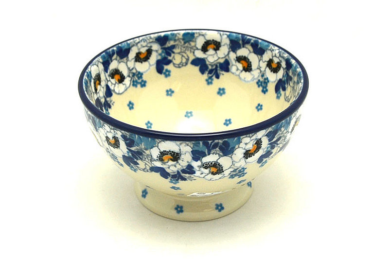 Ceramika Artystyczna Polish Pottery Bowl - Pedestal - Small - White Poppy 206-2222a (Ceramika Artystyczna)