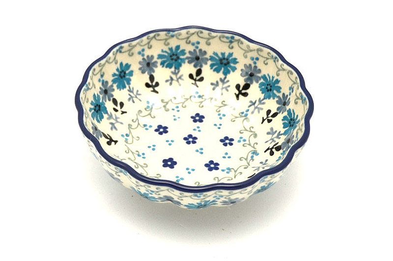 Ceramika Artystyczna Polish Pottery Bowl - Shallow Scalloped - Small - Bachelor Button 023-2641a (Ceramika Artystyczna)