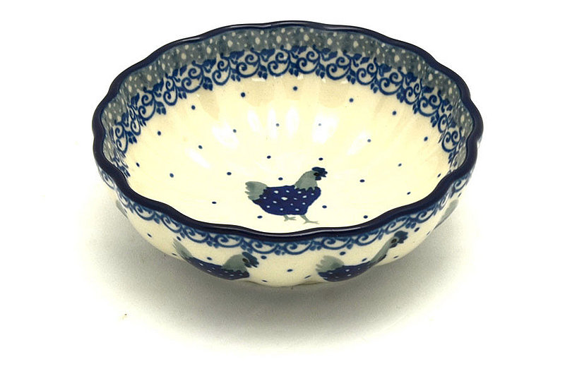Polish Pottery Bowl - Shallow Scalloped - Small - Blue Hen