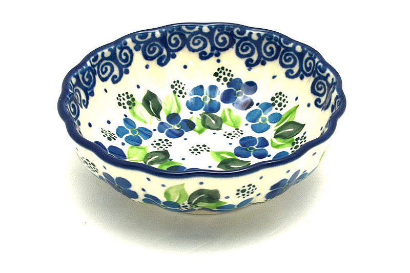 Polish Pottery Bowl - Shallow Scalloped - Small - Blue Phlox