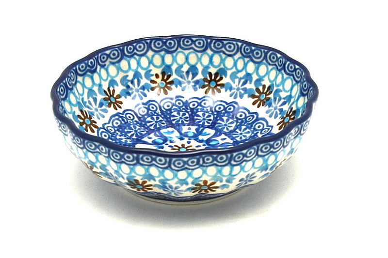 Polish Pottery Bowl - Shallow Scalloped - Small - Blue Yonder