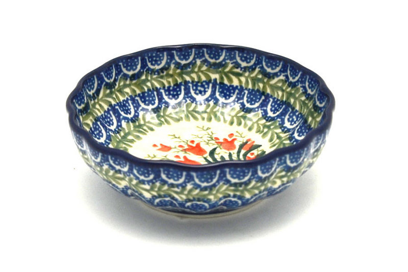 Ceramika Artystyczna Polish Pottery Bowl - Shallow Scalloped - Small - Crimson Bells 023-1437a (Ceramika Artystyczna)