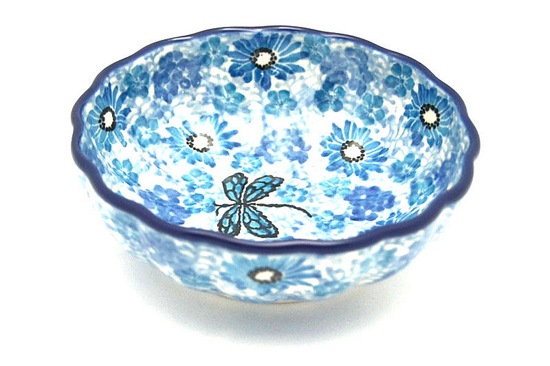 Ceramika Artystyczna Polish Pottery Bowl - Shallow Scalloped - Small - Misty Dragonfly 023-2818a (Ceramika Artystyczna )